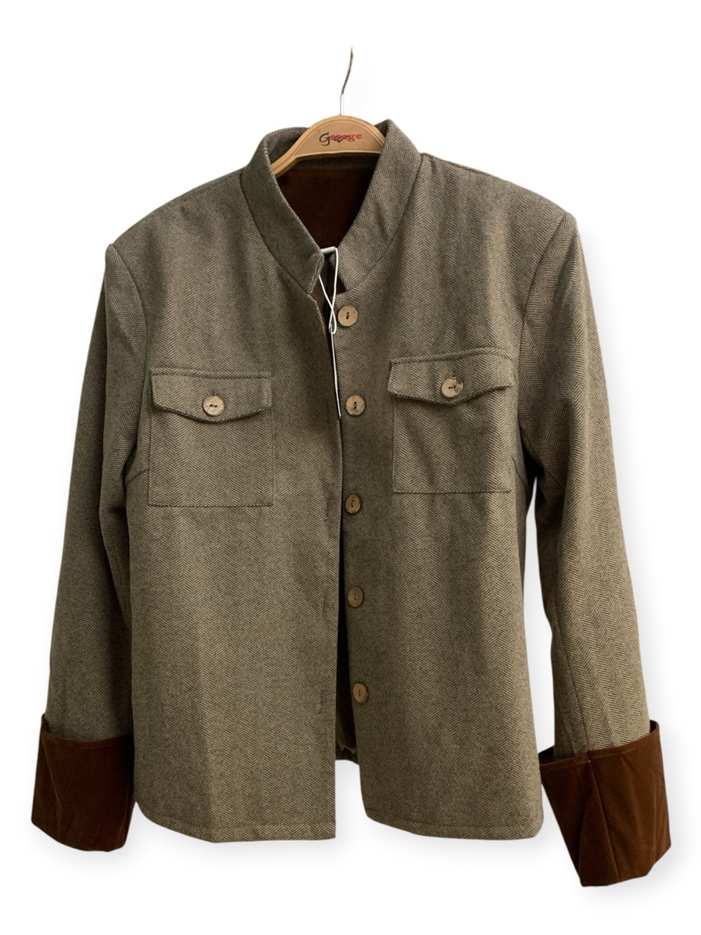 Womens Tan and Brown Button-Front Field Jacket